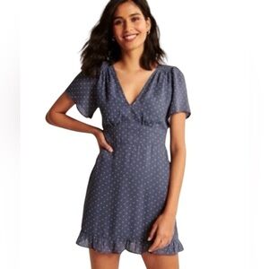 Abercrombie &‎ Fitch Polka Dot Mini Dress Blue Ruffle Hem Size Large Preppy